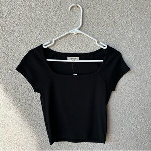NWT Madewell Brightside Rib Square-Neck Tee in Black